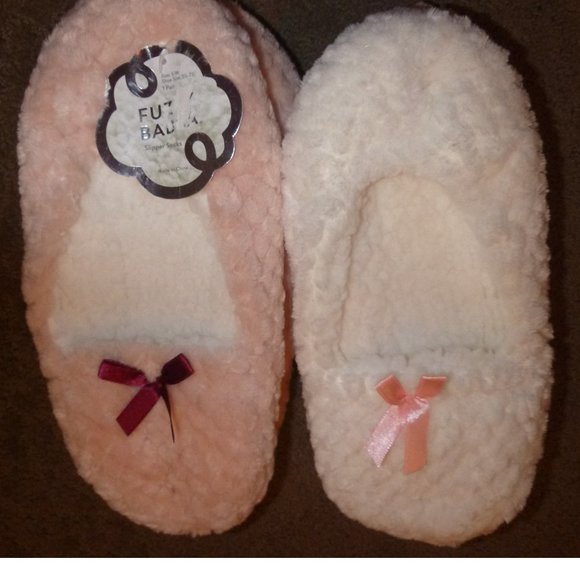 2 Pairs of Womens Fuzzy Babba Loafer Slippers Size S/M  Cream Pink padded NWT - Picture 1 of 1